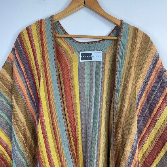Rhonda Stark Southwestern Italian Acrylic Carnival Stripe Fringe Serape Shawl OS - Picture 3 of 10